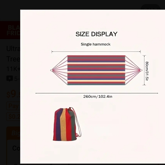 New Chinese hammock with travel bag.  Good for home beach etc - Picture 5 of 6